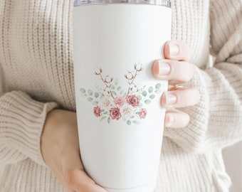 Travel Mugs - Spring Cotton Bouquet | Valentine's Day Gift, Girly Home Decor Gift, Sentimental Fabric Decor, Personalized Home Gift