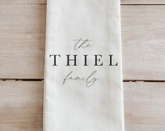 Kitchen Towel - Personalized Family Name - Made in the USA, housewarming gift, wedding present, kitchen decor, calligraphy design