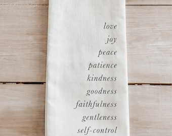 Kitchen Towel - Fruit of the Spirit - Made in the USA, housewarming gift, wedding favor, kitchen decor, spring decor, calligraphy design