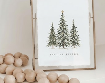 Tis The Season 3 Tree Glass Table Frame & Deckle-Edge Art Card, Christmas Decor