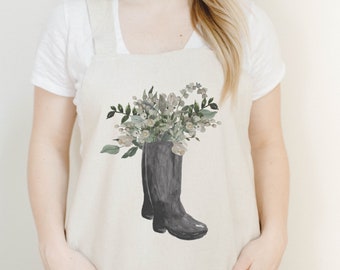 Apron - Boots Watercolor, present, housewarming gift, kitchen decor, mother&#39;s day present, gift for mom, spring decor