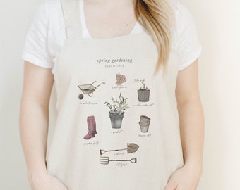 Apron - Garden Essentials Watercolor, present, housewarming gift, kitchen decor, mother's day present, gift for mom, spring decor
