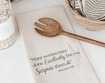 Tea Towel - Proverbs 31.29 | Mother's Day Gift, Mother's Day Tea Towel, Spring Kitchen Decor, Gift For Mom, Farmhouse Kitchen Towel