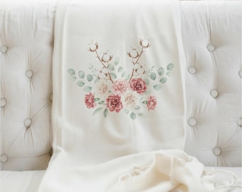 Throw Blankets - Spring Cotton Bouquet | Valentine's Day Gift, Valentine's Day Throw Blanket, Cozy Throw Blanket Gift, Watercolor Home