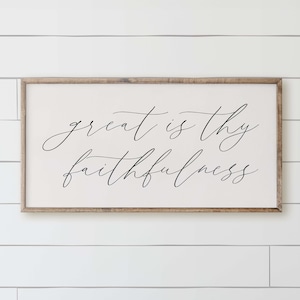 Wood Framed Sign - Great Is Thy Faithfulness, rustic home decor, gallery wall, housewarming gift, framed decor, farmhouse style, wall decor