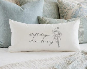 Lumbar Pillows - Soft days slow living | Housewarming Gift, Lumbar Pillow Gift, Cozy Lumbar Pillow, Sketch Lumbar Pillow