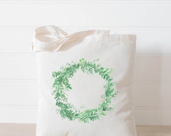 Tote Bag - Floral Wreath Watercolor - Summer, housewarming gift, wedding favor, bridesmaid gift, women's gift