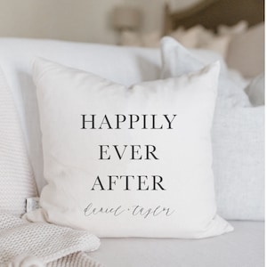Cojín decorativo personalizado "Felices para siempre" - Reliquia atemporal, decoración del hogar, regalo de boda, regalo de compromiso, recién casados, funda de cojín