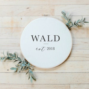 Embroidery Hoop - Personalized Last Name with Date - housewarming gift, rustic decor, wall decor, farmhouse style decor,