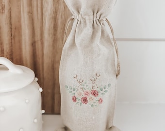 Wine Bags - Spring Cotton Bouquet | Valentine's Day Gift, Valentine's Day Wine Bag, Spring Cotton Bouquet Wine Bag, Watercolor Wine Bag