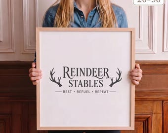 Reindeer Stables Rustic Christmas Wood Framed Sign