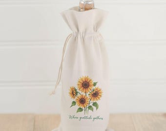 Where Gratitude Gathers Sunflower Wine Bottle Gift Bag