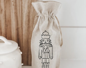 Christmas Wine Bag - Nutcracker Single - Handmade in USA, Christmas tote, Holiday present, Seasonal gift, Yuletide Wine Cover