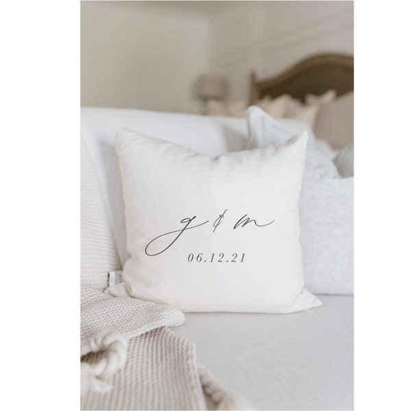 Throw Pillow - Personalized Two Initials and Special Date - Anniversary, engagement gift, newlywed, wedding shower, throw, cushion cover