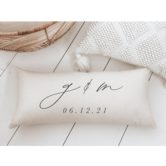 Lumbar Pillow Personalized Two Initials and Date Farmhouse Style Home Decor Wedding Gift Housewarming Gift Throw Pillow Etsy Canada