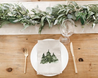 Christmas Napkin - Trees Trio - Handmade in USA, home decor, housewarming gift, tableware, table scene, place setting, table line