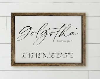 Wooden Frame - Golgotha | Scripture Wall Art, Handcrafted Decor, Eco-Friendly Gift, Home Gallery Frame, Rustic Wooden Art