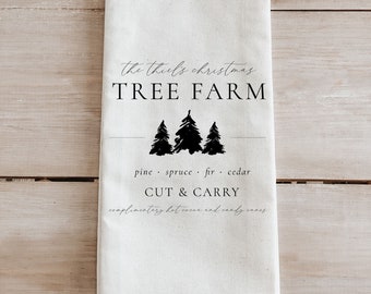 Christmas Kitchen Towel - Tree Farm Personalized - Handmade in USA, Holiday Kitchen Towel, Festive Dish Towel, Seasonal Kitchen Linen