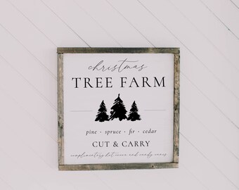 Christmas Wood Framed Sign - Tree Farm - Square - rustic home décor, gallery wall, housewarming gift, framed art, farmhouse style, for her