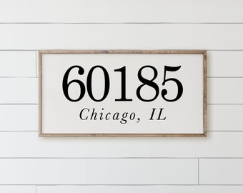 Wood Framed Sign - Personalized Zip Code - home decor, custom sign, housewarming gift, framed decor, farmhouse style, wall decor