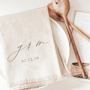 Napkin - Personalized Two Initials and Date - new design, calligraphy initials, newlywed gift, wedding decor, housewarming, tableware