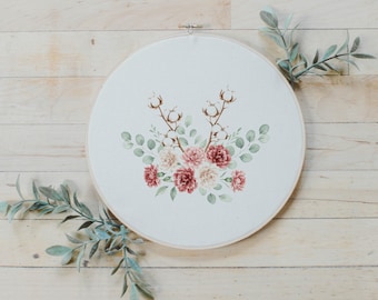 Embroidery Hoops - Spring Cotton Bouquet | Valentine's Day Gift, Spring Cotton Bouquet Wall Art, Cozy Home Decor, Sentimental Gift For Mom