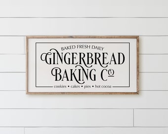 Christmas Wood Framed Sign - Gingerbread baking, Handmade in USA, rustic home decor, gallery wall, holiday gift, framed decor