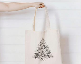 Floral Tree Foliage Christmas Cotton Tote Bag