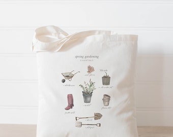 Tote Bag - Garden Essentials Watercolor, beach bag, market bag, grocery tote, bridesmaid gift, women's gift, beach tote, watercolor