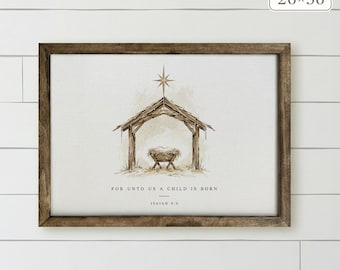 Unto Us Manger Nativity Wall Art - Christian Christmas Decor