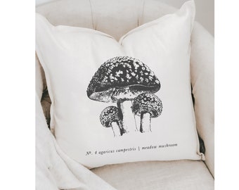 Throw Pillow - Mushrooms B&W - Housewarming Present, Birthday Gift, Square Cover, For Her, Liz Marie Blog, Decorative Farmhouse Style