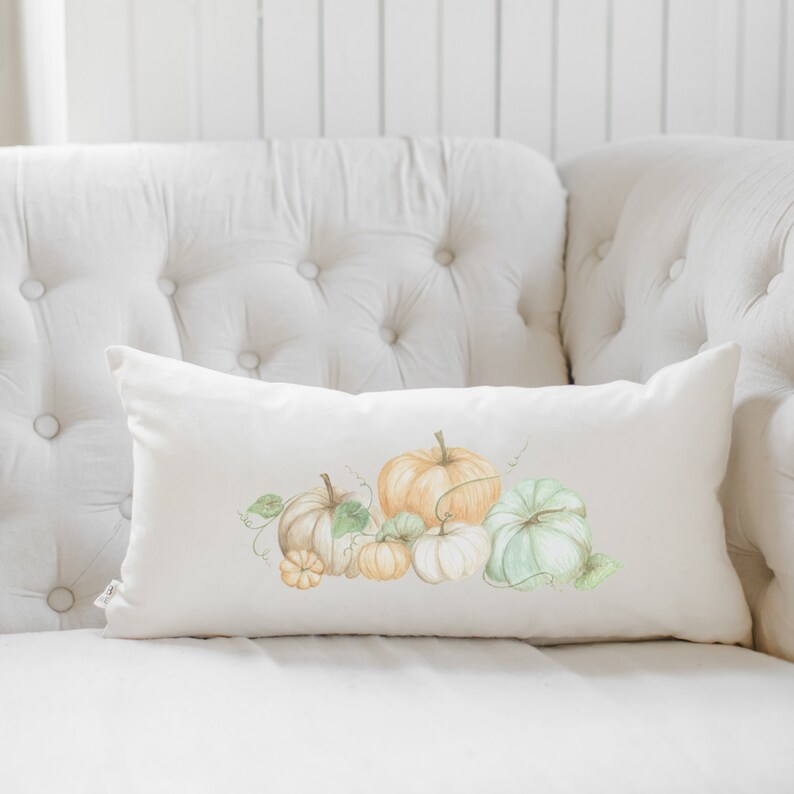 Lumbar Pillow Pumpkin Bunch Watercolor home decor Etsy