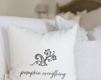 Pumpkin Everything Stem Fall Square Throw Pillow Thanksgiving Decor