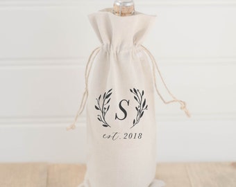 Sac à vin - Nom de famille personnalisé avec laurier, faveur de mariage, cadeau de bienvenue, cadeau de bureau, événement spécial, cadeau, cadeau client, décoration de mariage