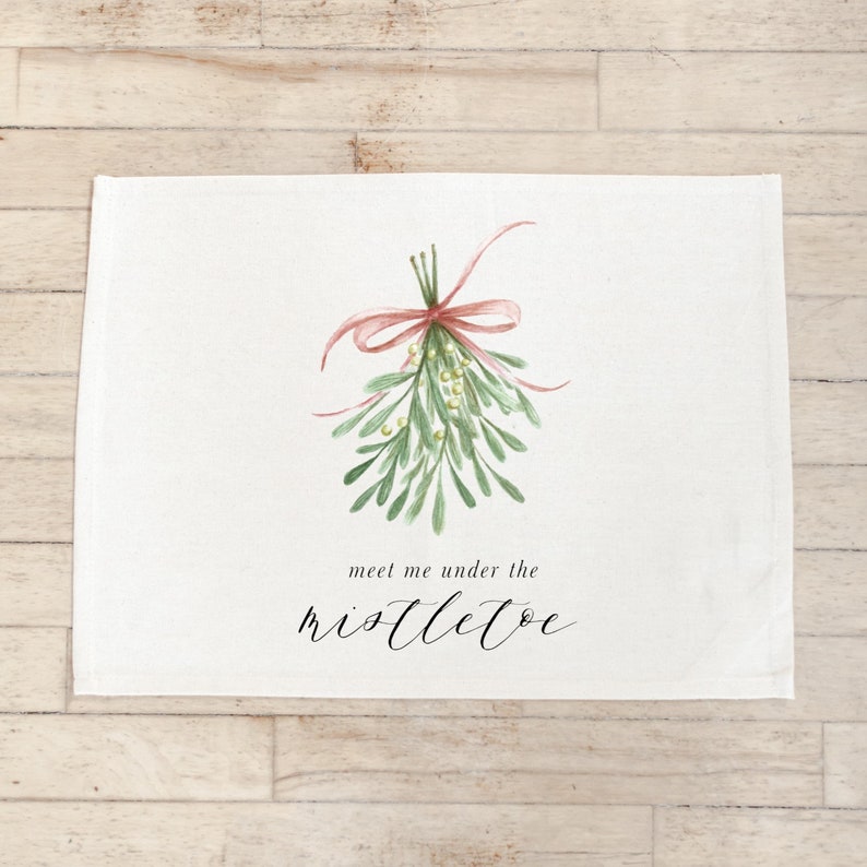 Meet Me Under the Mistletoe Watercolor Christmas Placemat Tableware Place Setting Housewarming Gift Seasonal, Home Decor