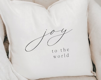 Cuscino natalizio - Joy To The World - Fatto a mano negli Stati Uniti, 100% cotone organico, decorazione per la casa, carino, regalo di inaugurazione della casa, decorazione natalizia