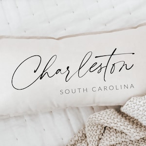Personalized Lumbar Pillows - Personalized City Script | Housewarming Gift, Personalized Lumbar Pillow, Cozy Home Decor Gift