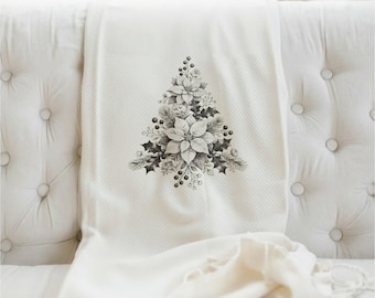 Floral Tree Foliage Christmas Throw Blanket with Tassels