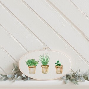 Embroidery Hoop - Succulent Pots Watercolor