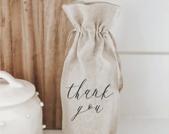Wine Bag, Thank You, Calligraphy, hostess gift or wedding gift, engagement present