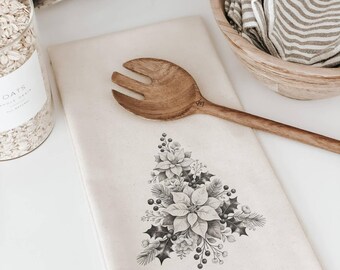 Floral Tree Foliage Christmas Tea Towel for Winter Decor