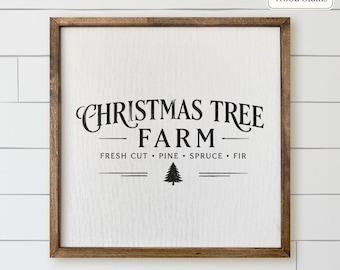 Christmas Tree Farm Printed Wood-Framed Sign - Rustic Holiday Decor