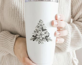 Floral Tree Foliage Christmas Travel Mug, 20 oz Stainless Steel Tumbler