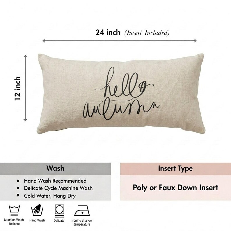 Lumbar Pillows - Hello Autumn | Cottagecore Housewarming Gift, Hello Autumn Lumbar Pillow, Cozy Home Lumbar Pillow, Autumn Home Decor Gift afbeelding 5