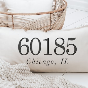 Lumbar Pillow - Personalized Zip Code - Realtor Gift, New House gift, engagement present, housewarming present, cushion cover, throw pillow