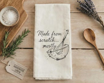 Tea Towel - Made from Scratch | Thanksgiving Hostess Gift, Thanksgiving Tea Towel, Cozy Kitchen Decor, Hostess Gift Tea Towel