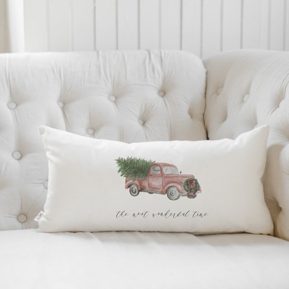 Watercolor Wreath Personalized Lumbar Christmas Throw Pillow