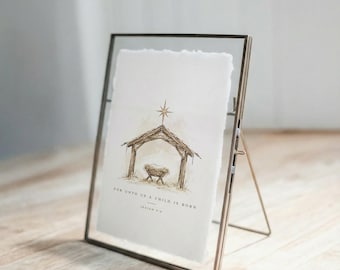 Unto Us Manger Nativity Table Decor with Glass Frame Option