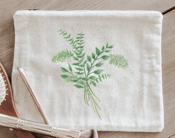 Cosmetic Bag - Eucalyptus Bunch Watercolor, Handmade in USA, 100% Organic Cotton, Shop Small, Pencil Case, Bridesmaid Gift, Wedding Favor