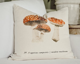 Throw Pillow - Red Mushrooms - Housewarming Present, Birthday Gift, Square Cover, For Her, Liz Marie Blog, Decorative Farmhouse Style